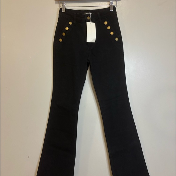 Noli Black Flare Jeans with Gold Button Accents